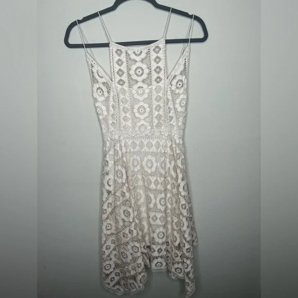Free People Lace Just Like Honey Ivory Nude Boho Bridal Shower Dress Size 6 - Picture 4 of 15